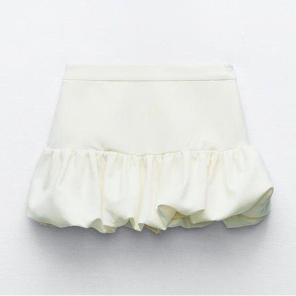 ZARA Skort Size Medium Light Beige Balloon Skort Linen Blend Mini New With Tags